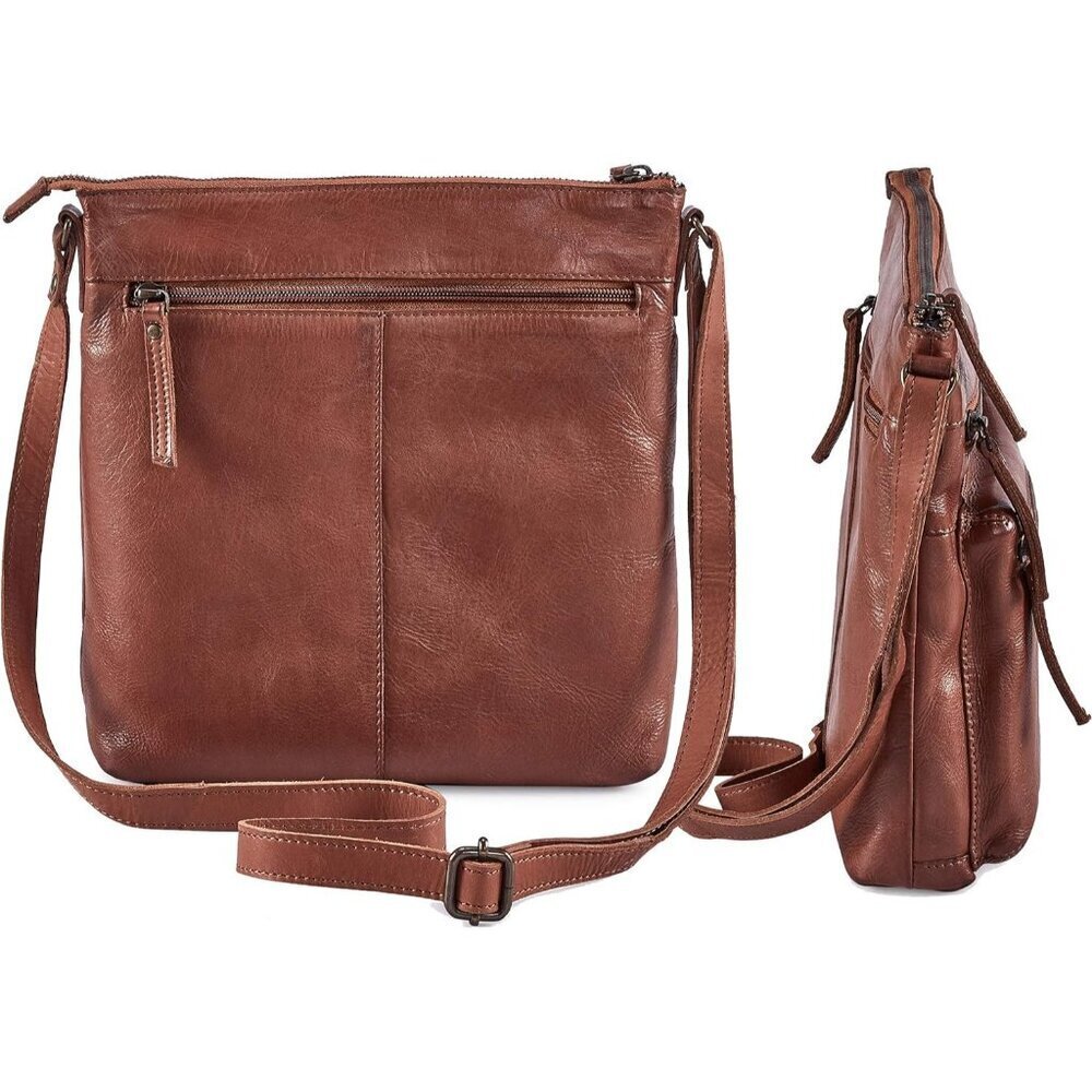 🆕Women Cognac Washed Vintage Real Leather Small Crossbody Handbag Shoulder Bag - Picture 3 of 6